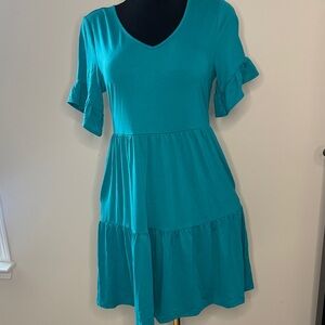 Teal Ruffle Sleeve Dress Size Small runs oversized